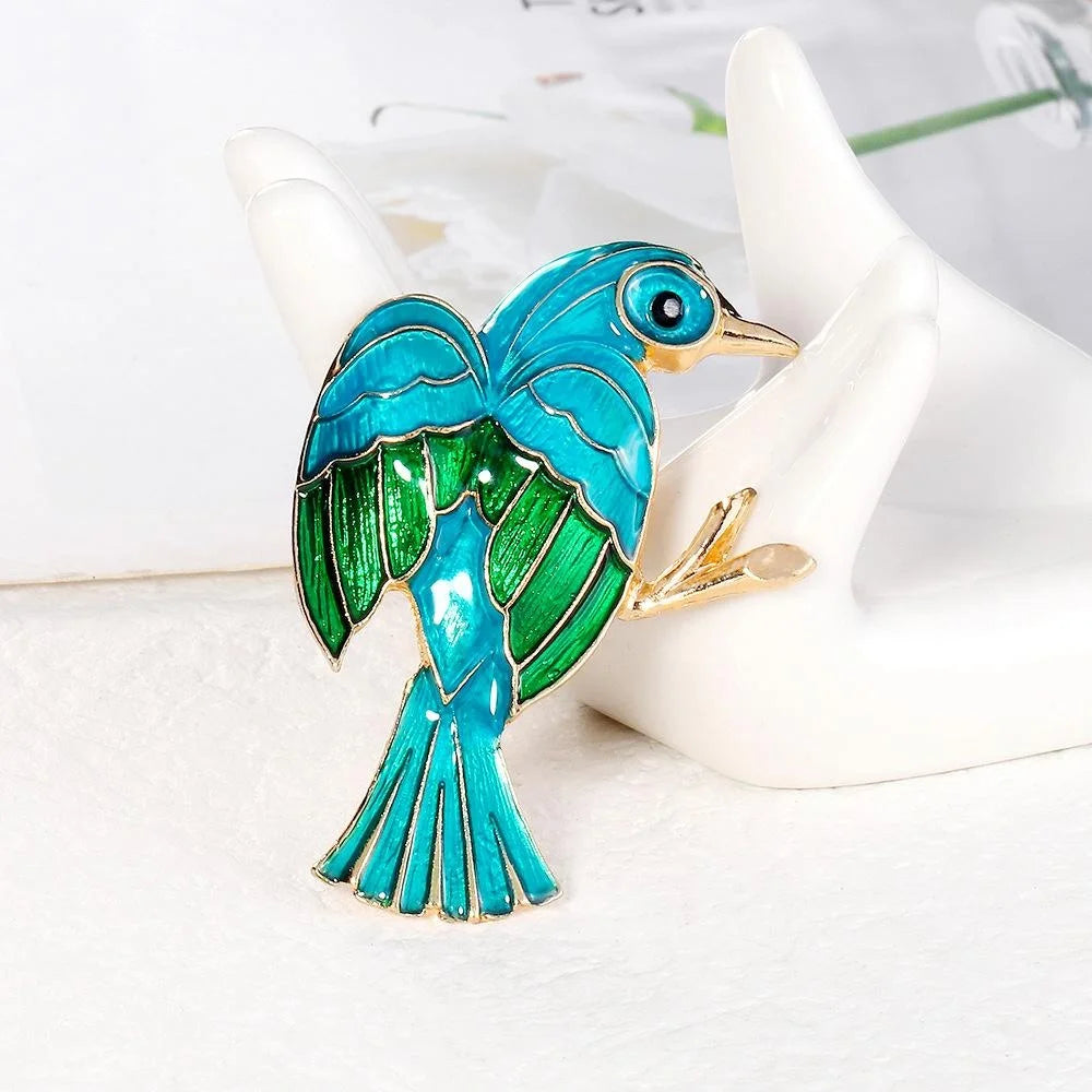 Elegant Enamel Bird Brooch With Rhinestone Eye, Gold Tone Alloy Animal Lapel Pin Scarf Corsage Gift