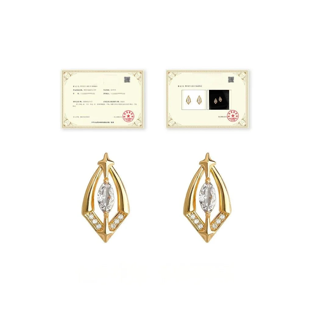 Light Luxury Geometric Star Zircon Copper Stud Earrings With Silver Plated Posts