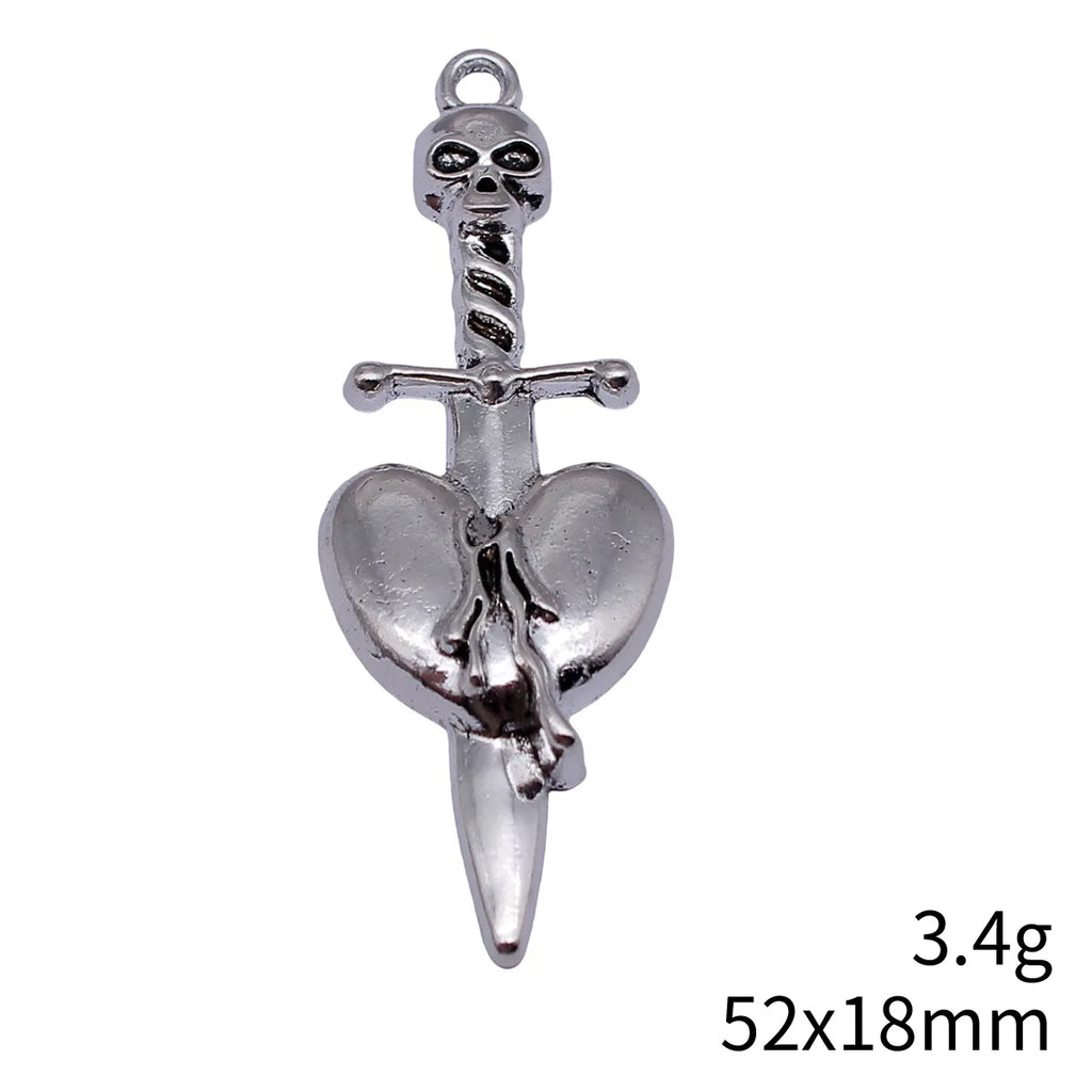 52x18mm 3.4g Antique Silver Zinc Alloy Skull Sword Heart Charm Pendant for Gothic DIY Jewelry Making