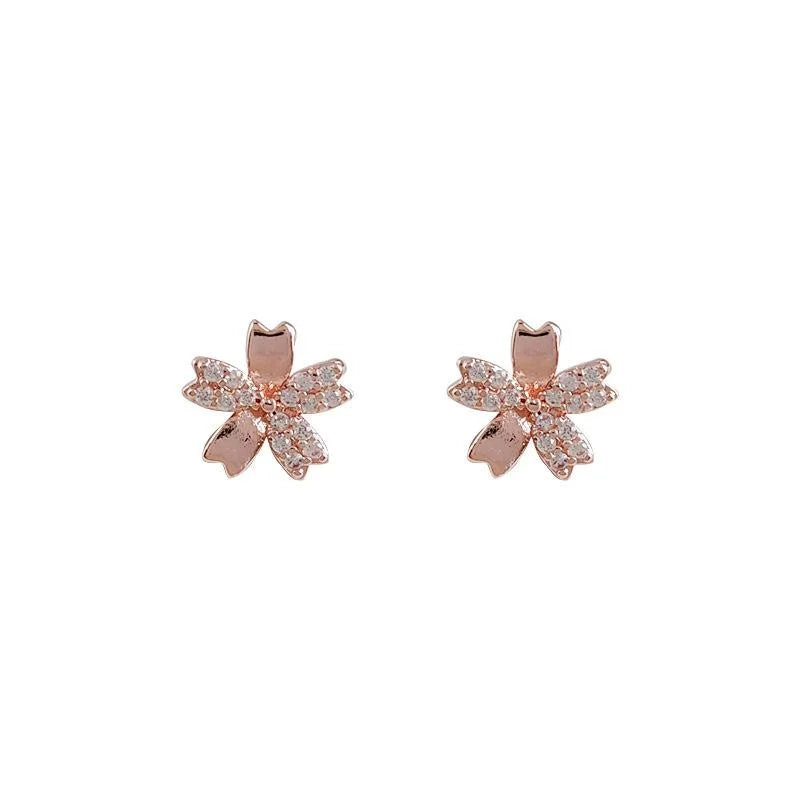 Mini Rose Gold Plated Copper Micro Pave Zircon Flower Stud Earrings