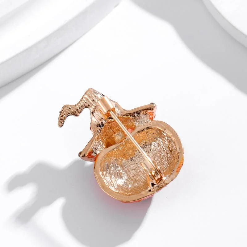 Cute Halloween Enamel Pumpkin Witch Hat Brooch With Rhinestones Alloy Lapel Pin Corsage Gift Accessory