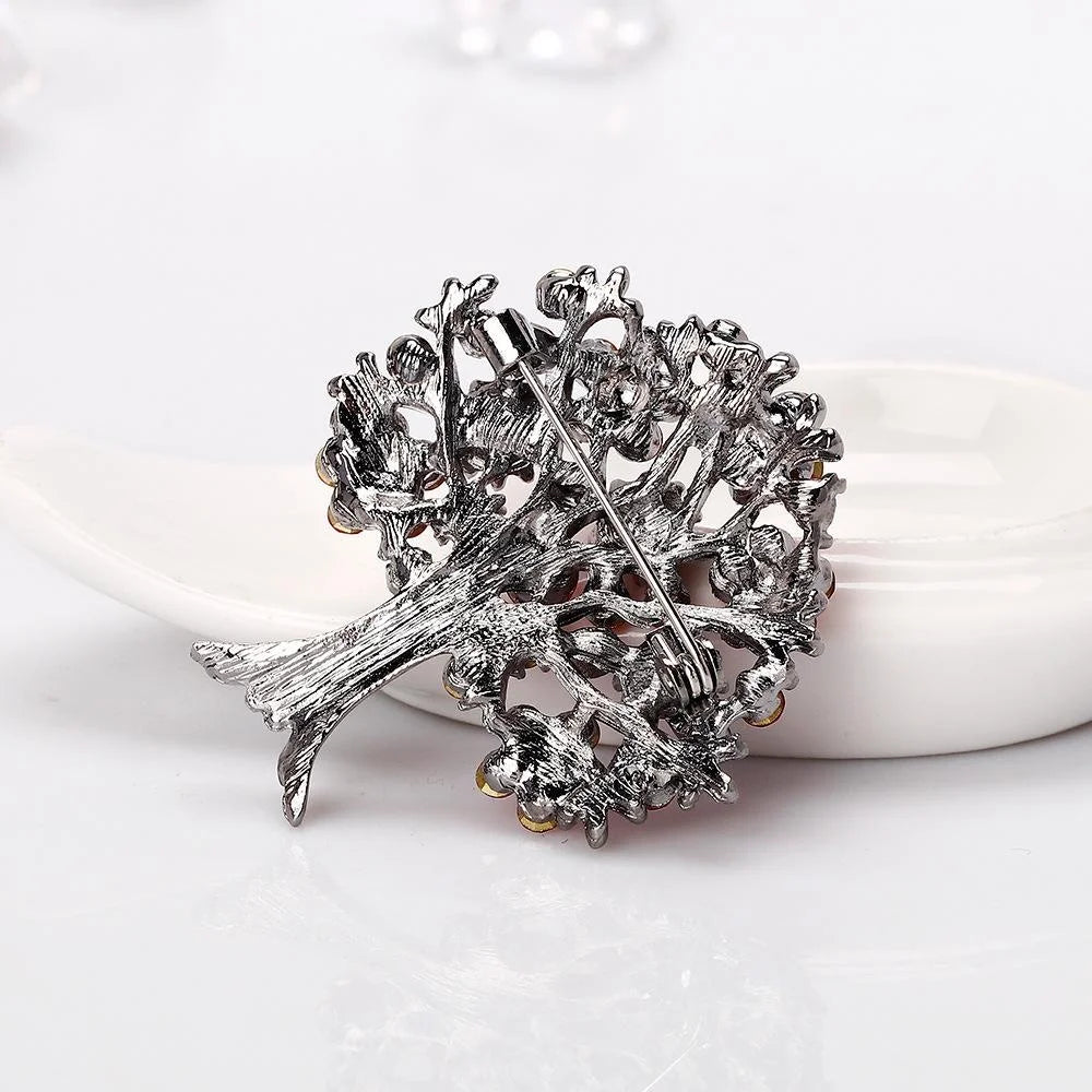 Elegant Alloy Tree Brooch With Red Rhinestones, Fashion Lapel Pin Corsage For Women Suit Accessory Gift