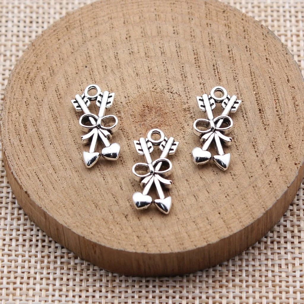 19x9mm 1.1g Antique Silver Zinc Alloy Heart Bow Arrow Butterfly Charm Pendant for DIY Bracelet Necklace