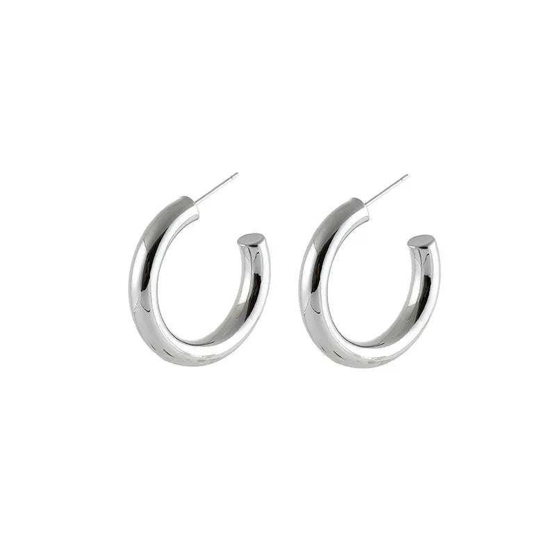 Elegant Chunky Gold Alloy Round Hoop With Spiral Disk Stud & Clip On No Piercing Hong Kong Style Earrings