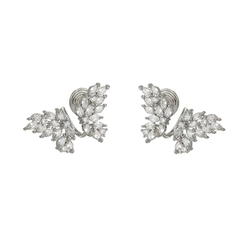 Elegant Luxury Alloy Zircon Butterfly Swirl Stud & Clip On No Piercing Statement Ear Cuff Earrings