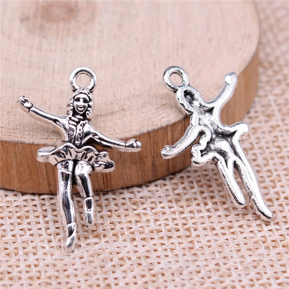27x19mm 1.61g Antique Silver Zinc Alloy Ballet Dancer Charm Pendant for DIY Necklace Bracelet Making