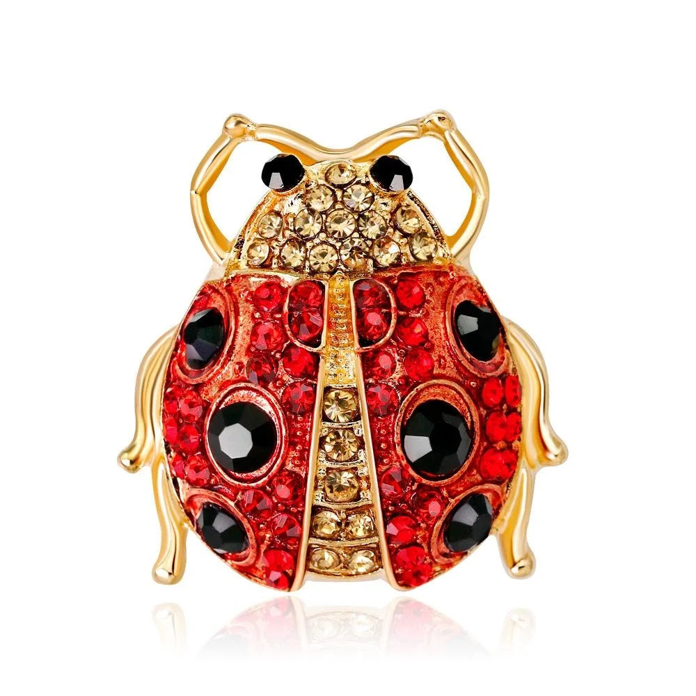 Luxury Red Ladybug Alloy Enamel Rhinestone Brooch For Women, Cute Insect Lapel Pin Corsage Gift