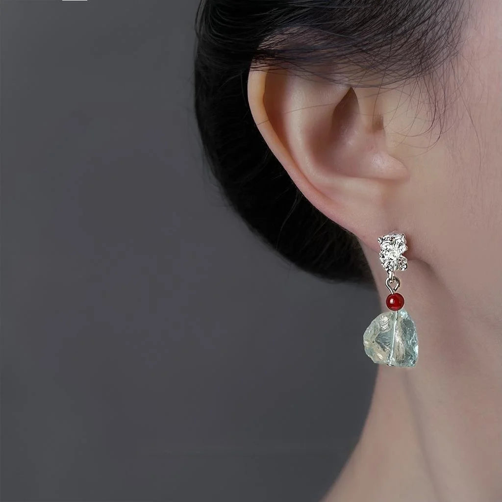 Vacation Style Irregular Geometric Blue Crystal Red Agate Copper Drop Earrings