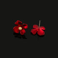 Vintage Red Enamel Flower Stud & Clip On No Piercing Alloy Gold Tone Sweet Floral Earrings