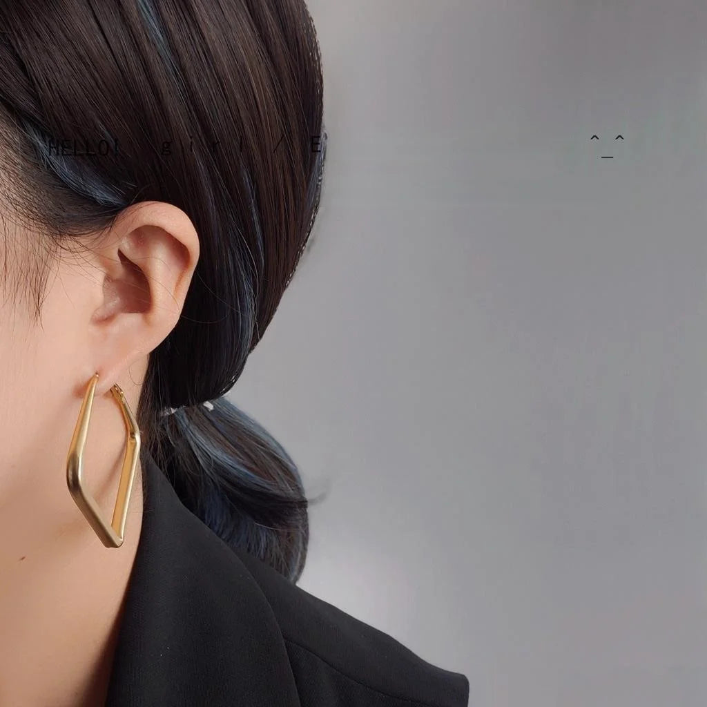 Matte Gold Plated Geometric Square Metal Hoop Earrings For Women Fashion OL Statement Jewelry