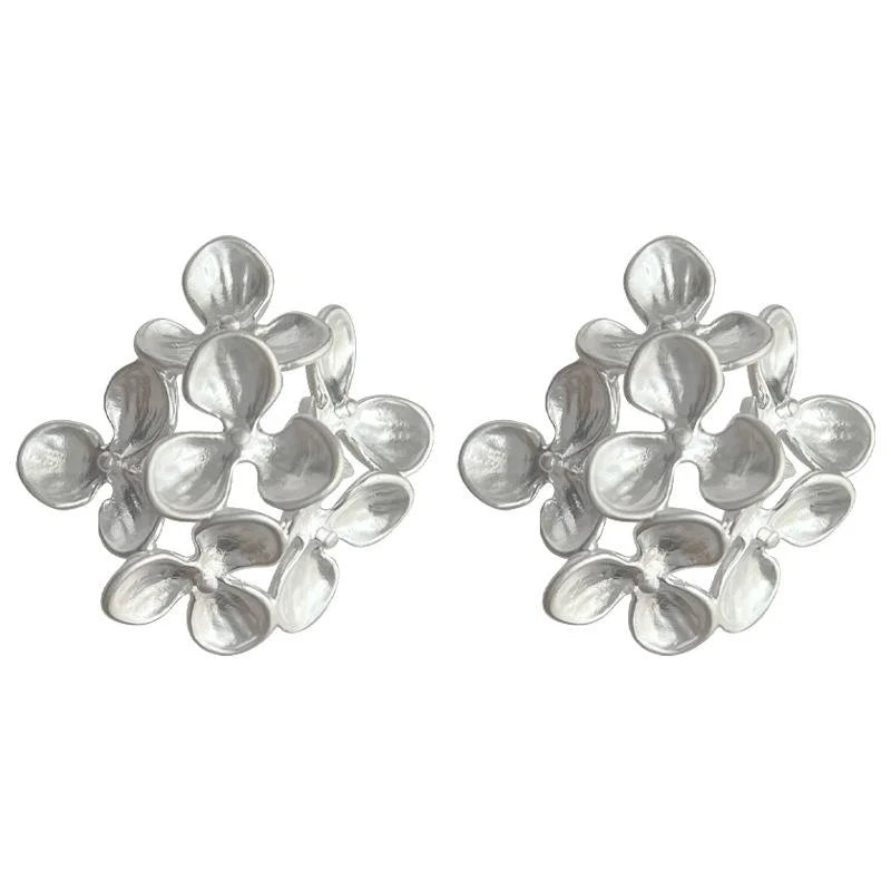 Matte Copper Hydrangea Flower Stud Earrings Sweet Summer Floral Jewelry for Women