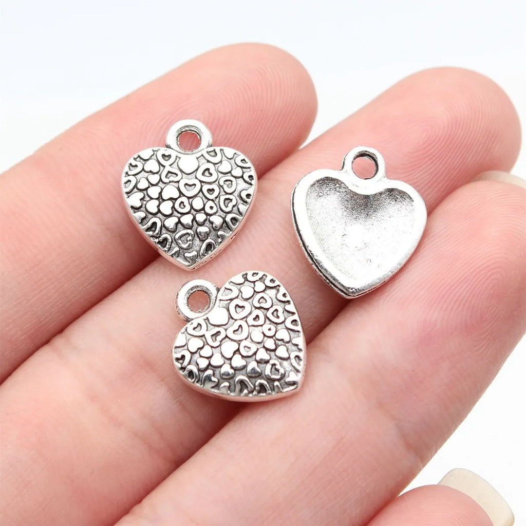 15x13mm 1.2g Antique Silver Zinc Alloy Heart Charm Pendant for DIY Necklace Bracelet Jewelry Making
