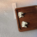 Milky White Metal Stud Earrings With Silver Plated Pins, Enamel Irregular Geometric Pleated Design
