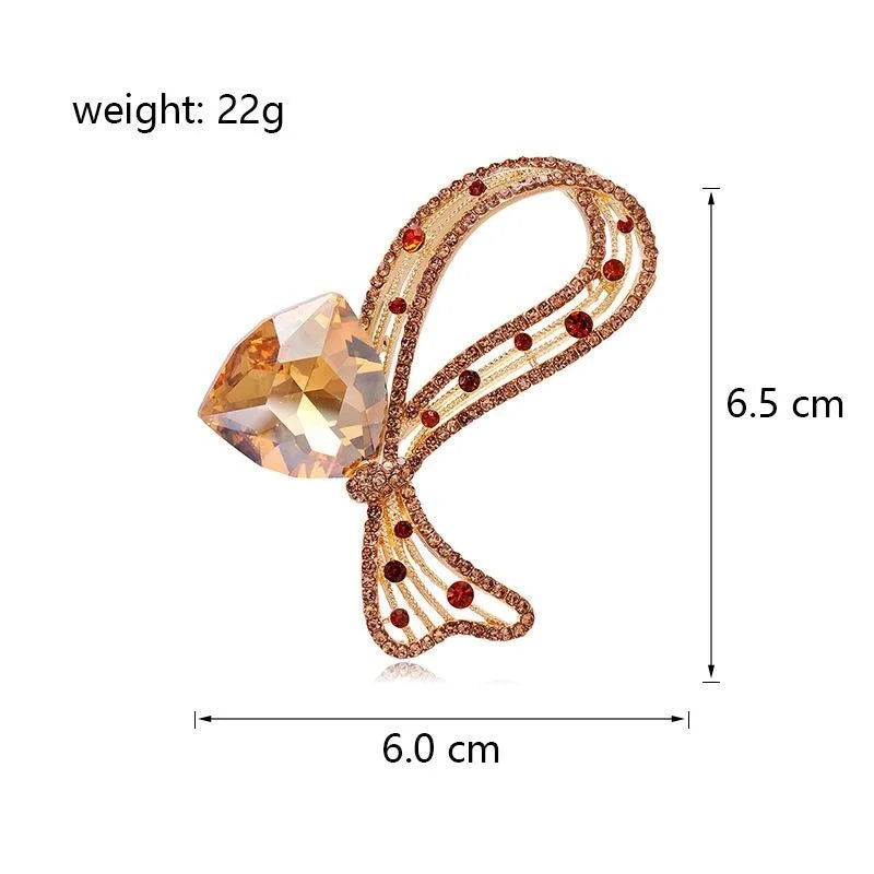 Luxury Crystal Butterfly Bow Brooch With Rhinestone Alloy Design, Elegant Lapel Pin Corsage Suit Accessory Gift