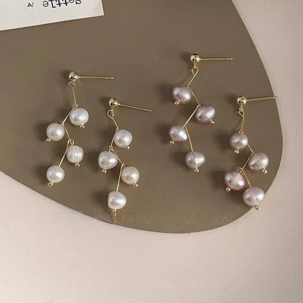 Handmade Freshwater Pearl 14K Plated Zigzag Constellation Stud Earrings Style