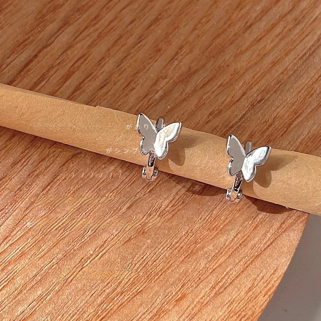 Minimalist Silver Tone Copper Butterfly Stud Earrings For Daily Wear