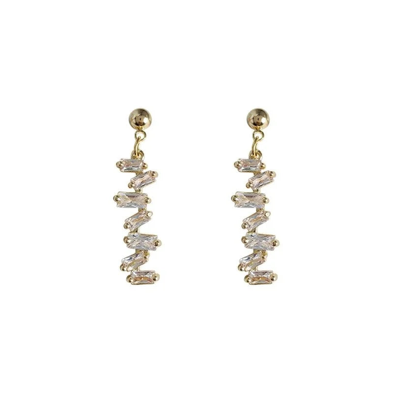 14K Gold Plated Copper Micro Pave Zircon Geometric Line Stud Earrings