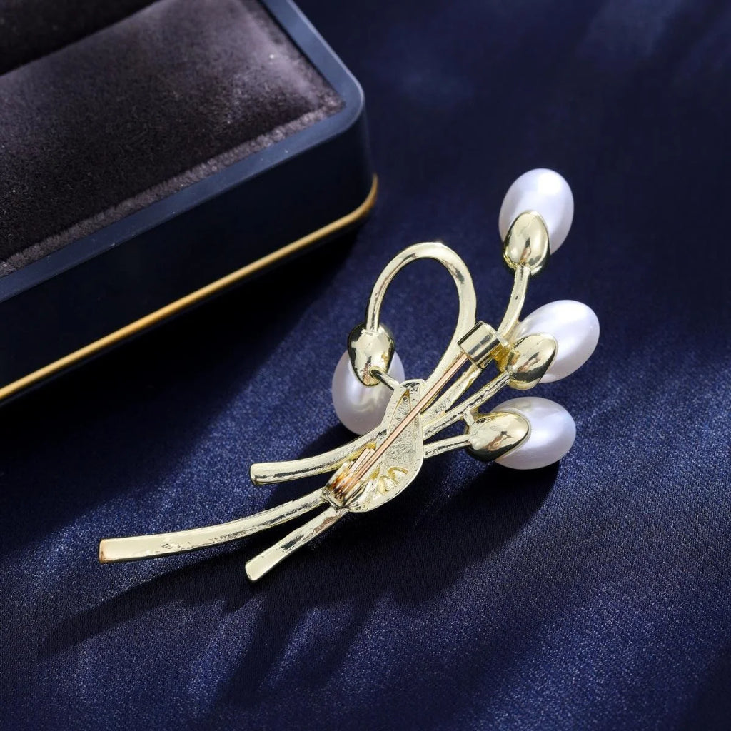 Elegant Pearl Balloon Bouquet Brooch With Gold Alloy Rhinestones, Women's Lapel Pin Corsage Gift