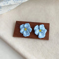 Vintage Enamel Orchid Flower Stud Earrings Gold Plated Copper Artsy Fresh Jewelry