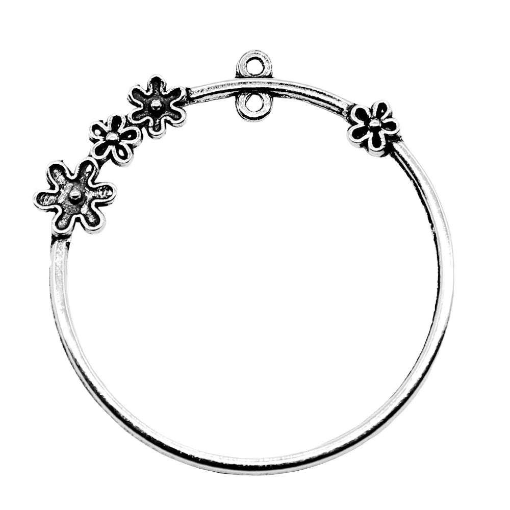 47x44mm 3.4g Antique Silver Zinc Alloy Round Flower Connector Charm for DIY Earring Jewelry Making