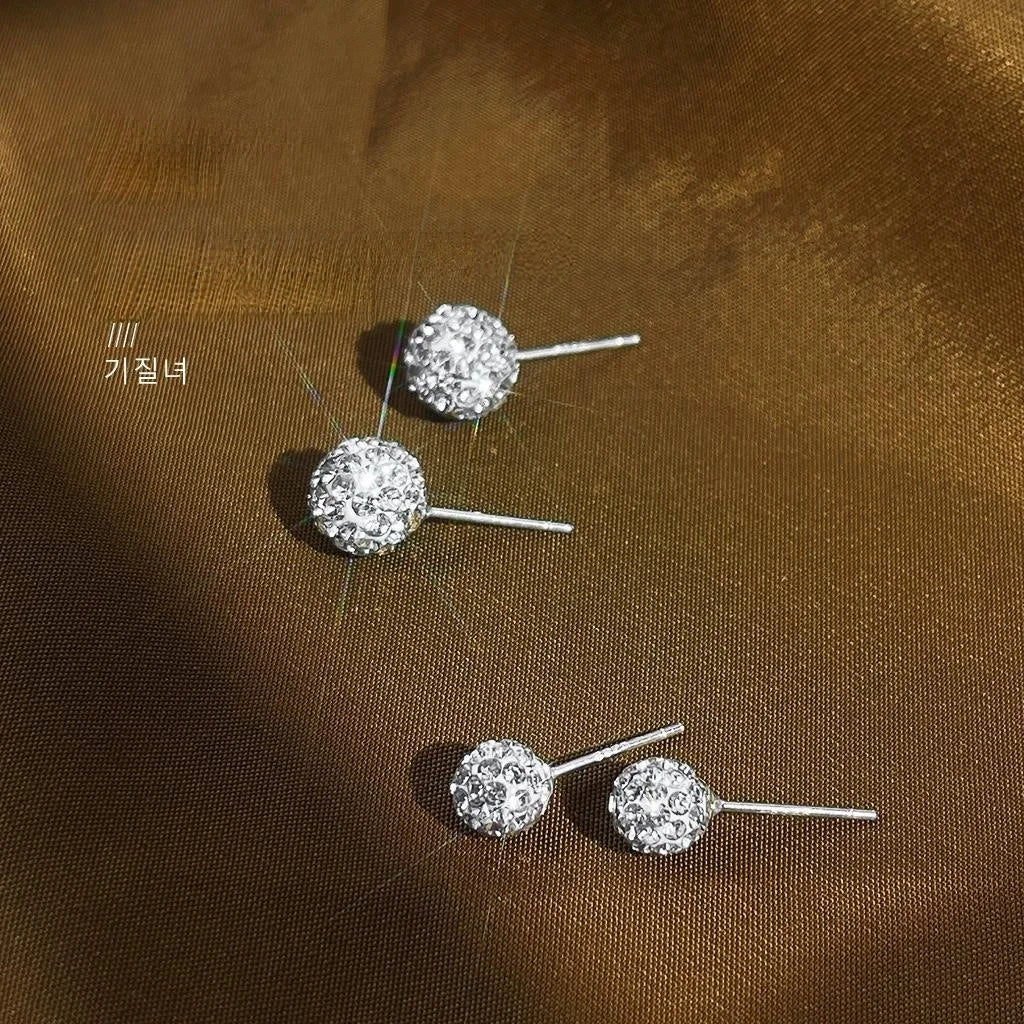 Glass Rhinestone Round Ball Stud Earrings Sparkling Geometric Full Rhinestone Light Luxury Style