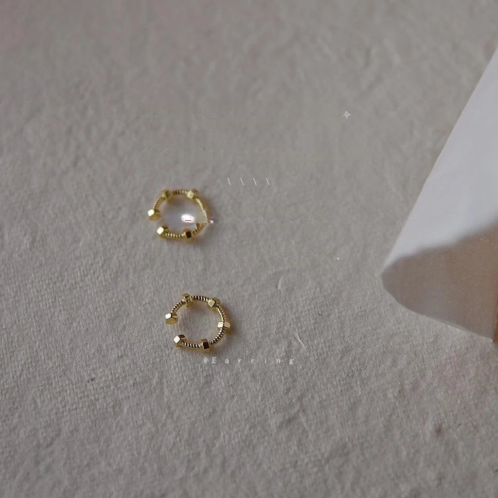 14K Gold Plated Copper Geometric Hoop Drop Earrings, Minimalist No Piercing Ear Cuff Clips
