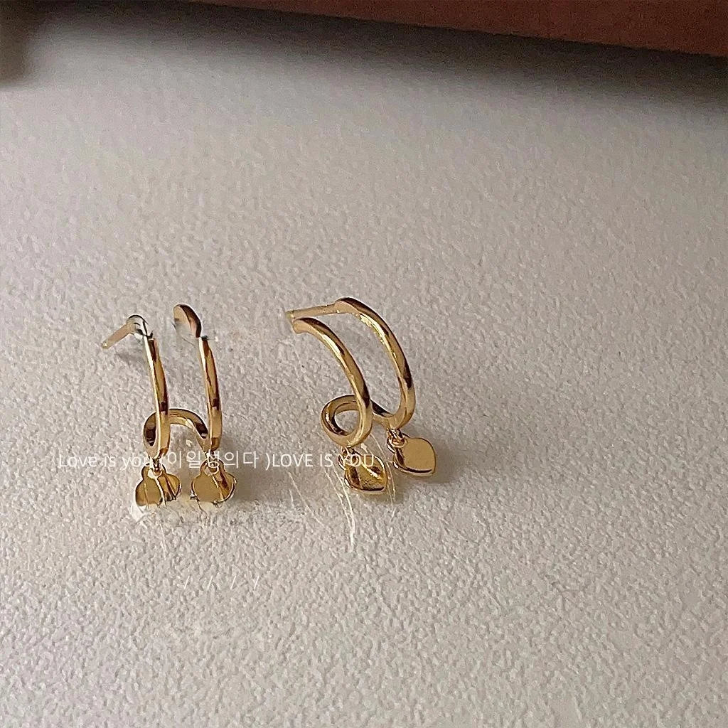 Mini 14K Plated Copper Geometric Heart Stud Earrings Minimalist Jewelry