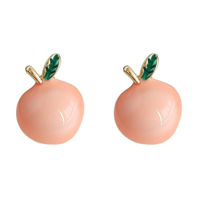 Sweet Pink Apple Enamel Drip Glaze Copper Stud Earrings Cute Geometric Jewelry