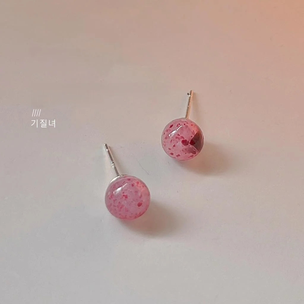 Cute Mini Resin Round Ball Stud Earrings With Silver Plated Pins Sweet Fresh Geometric Jewelry