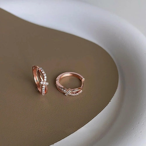Rose Gold Plated Copper Knot Drop Earrings With Micro Pave Zircon, Geometric Round Minimalist Jewelry