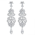Luxury Silver Tone Rhinestone Filigree Teardrop Chandelier Earrings For Wedding Party Banquet Gift