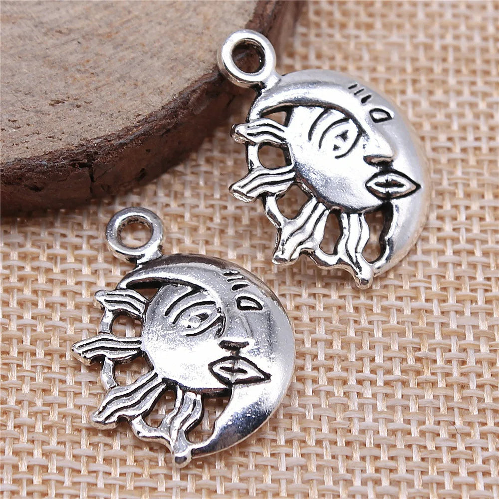 26x20mm 4.2g Antique Silver Zinc Alloy Sun Moon Charm Pendant for DIY Necklace Bracelet Making