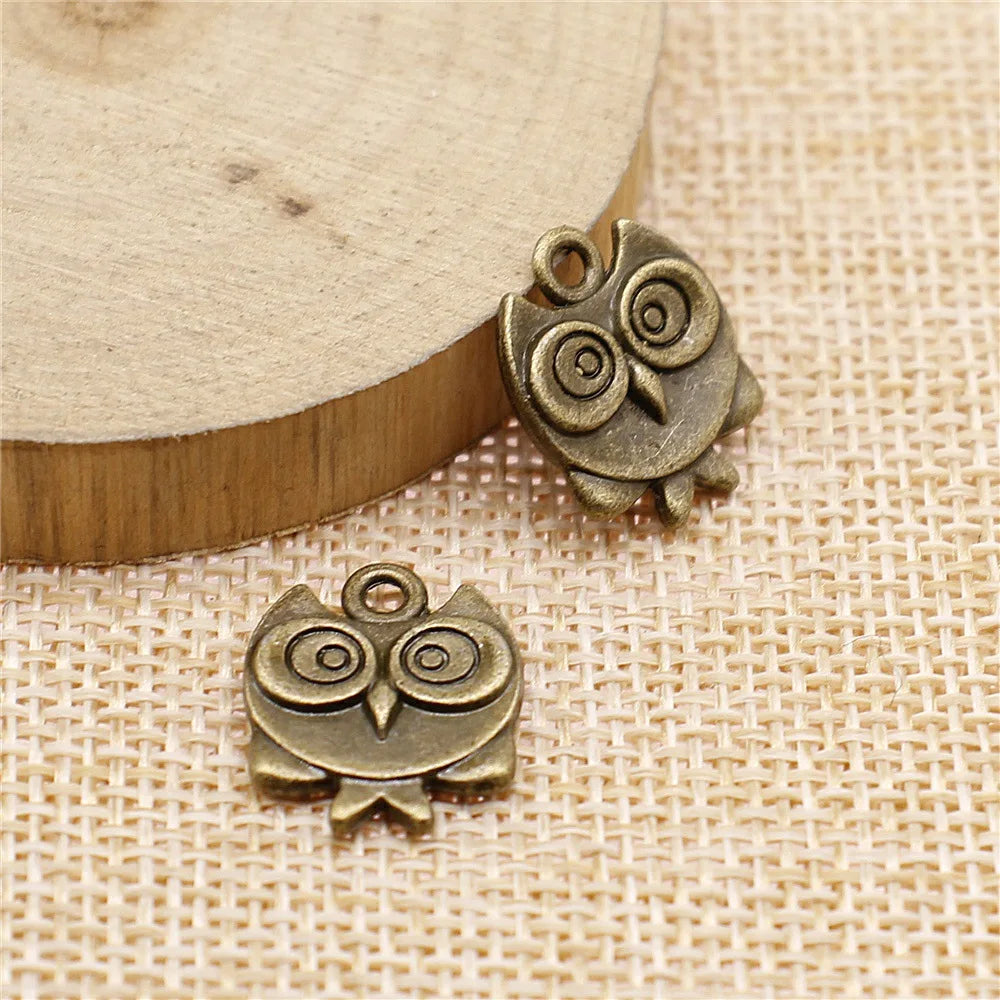 17x14mm 2.3g Multicolor Zinc Alloy Double Sided Owl Cat Charm Pendant for DIY Necklace Bracelet Making