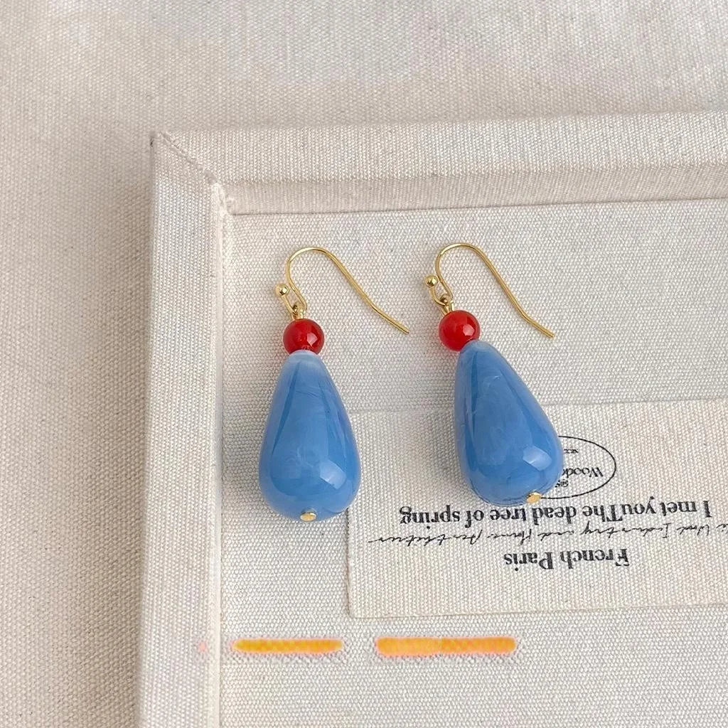 Sea Blue Acrylic Gradient Teardrop Drop Earrings Handmade Original Design Fashion Jewelry