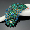 Elegant Crystal Rhinestone Floral Feather Brooch With Marquise Stones, Women's Lapel Pin Corsage Gift