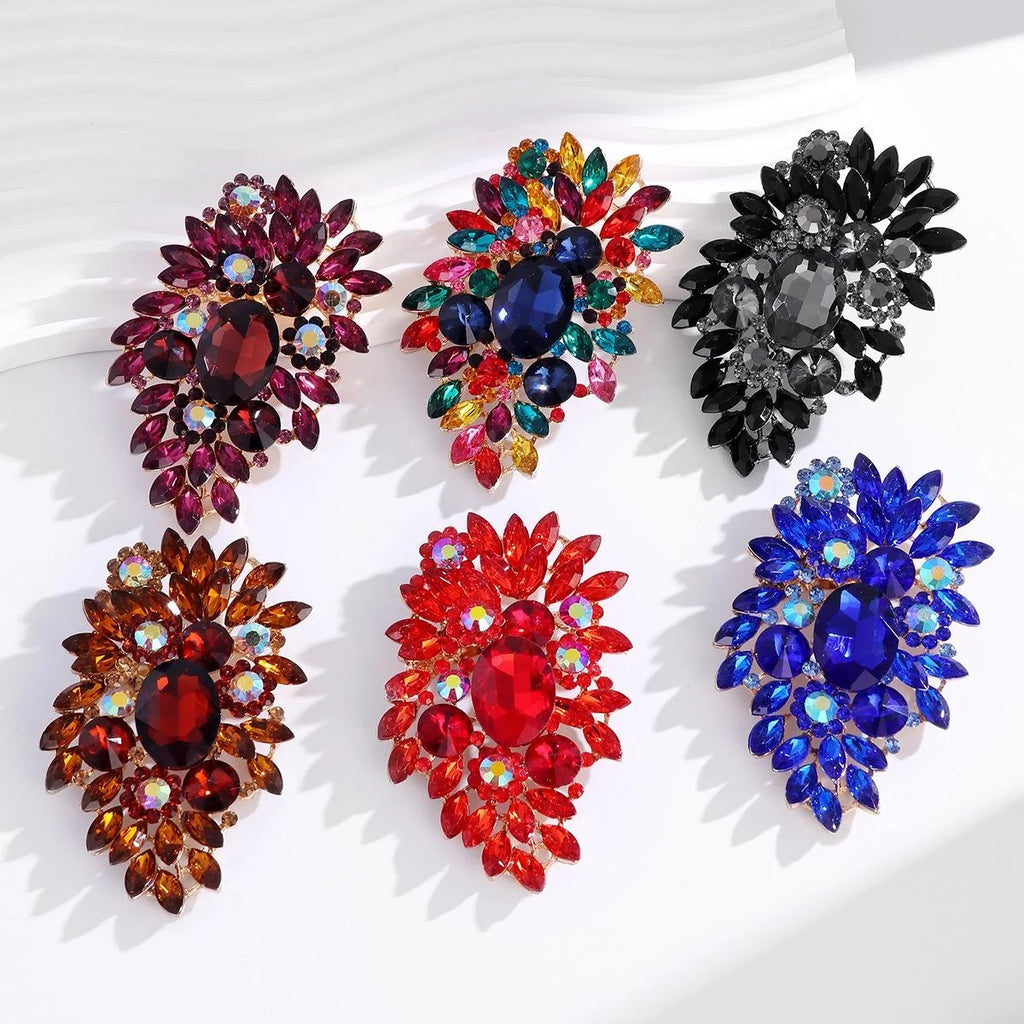 Luxury Crystal Rhinestone Flower Brooch, Silver Alloy Teardrop Corsage Lapel Pin For Shawl Suit Gift