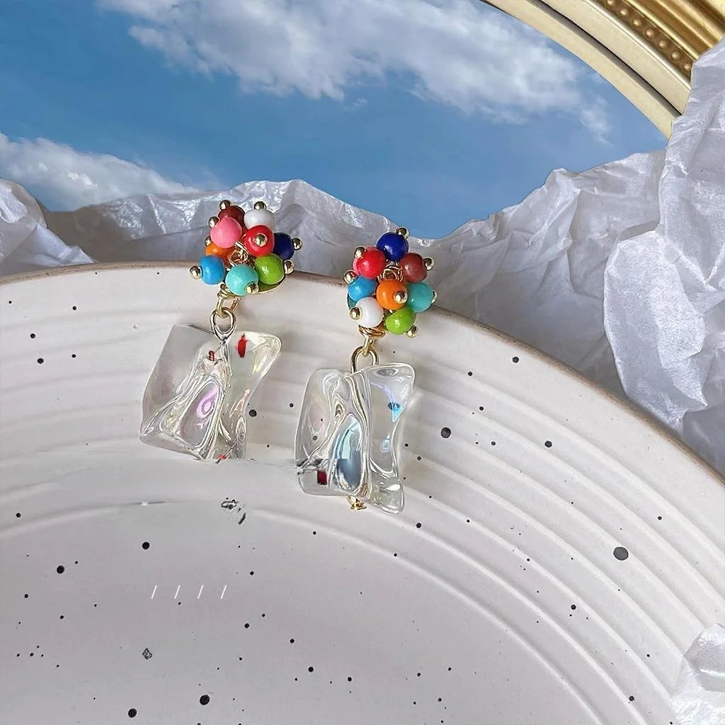 Sweet Dopamine Colorful Flower Resin Stud Earrings With Silver Plated Pins