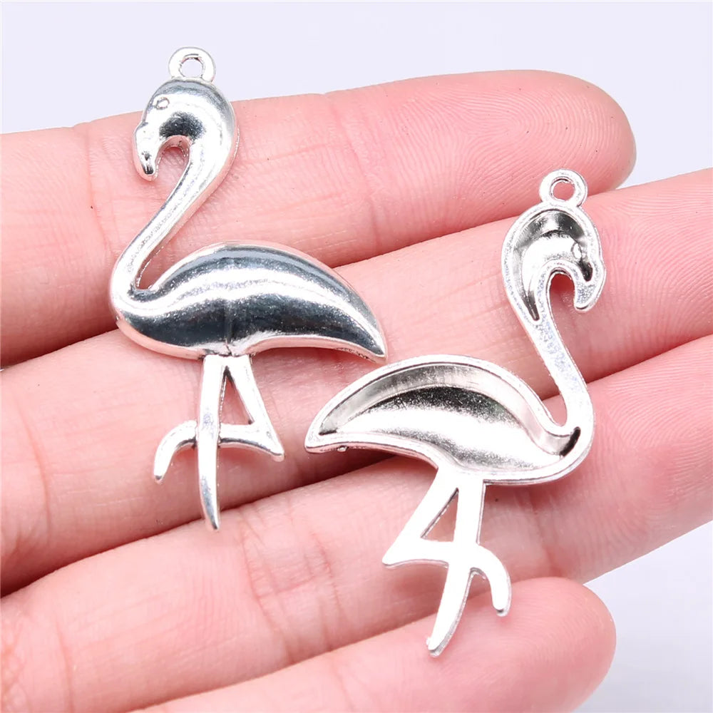 47x25mm 3.4g Multicolor Zinc Alloy Flamingo Bird Charm Pendant for DIY Necklace Bracelet Jewelry Making