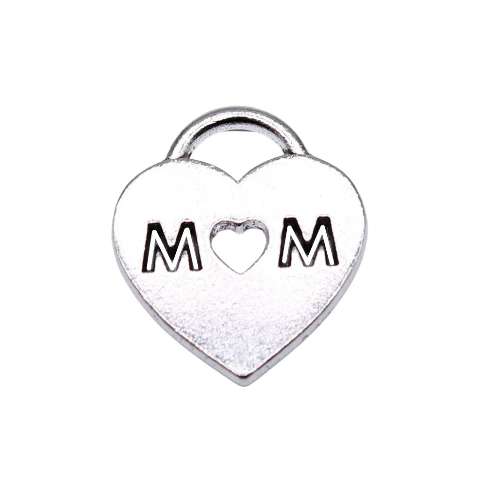 17x15mm 1.71g Antique Silver Zinc Alloy Mom Heart Charm Pendant for DIY Mother's Day Jewelry Making