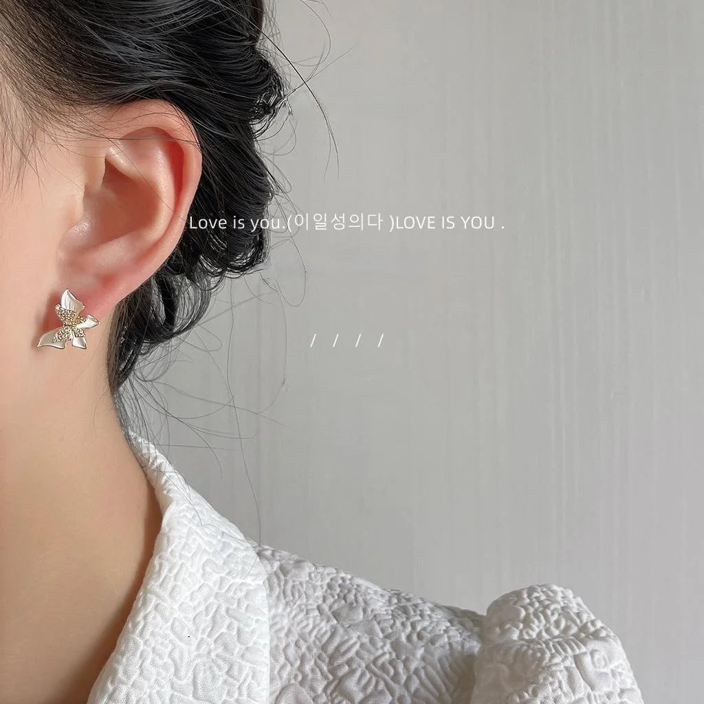 14K Gold Plated Copper Butterfly Stud Earrings With Micro Pave Zircon Forest Fairy Style