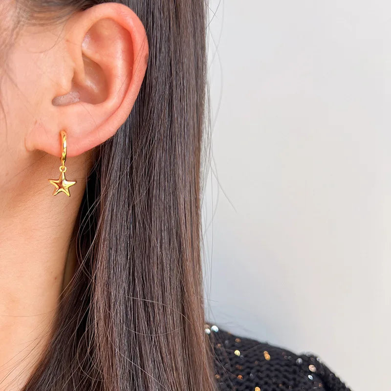 Elegant Luxury Gold Alloy Spiral Disk Five Point Star Charm Stud & Clip On No Piercing Drop Earrings
