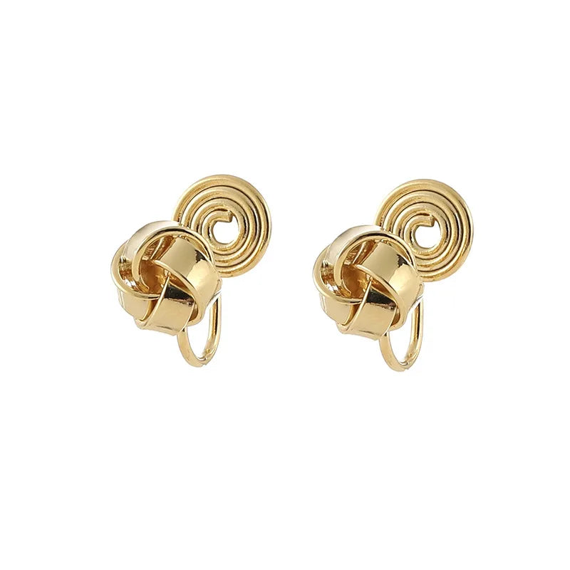 Elegant Gold Alloy Woven Knot Ball Stud & Clip On No Piercing Minimal Commuter Women's Earrings