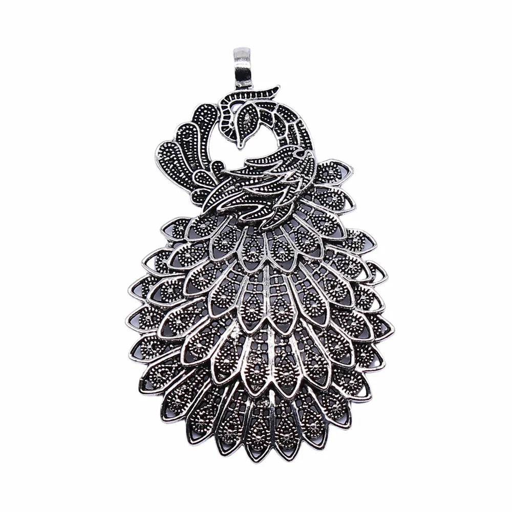 86x53mm 19g Antique Silver Zinc Alloy Large Peacock Charm Pendant for DIY Statement Necklace Jewelry