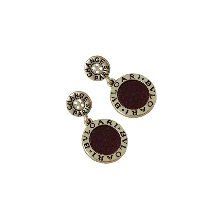 Vintage Alloy Geometric Round Drop Earrings Distressed Niche Fashion Jewelry
