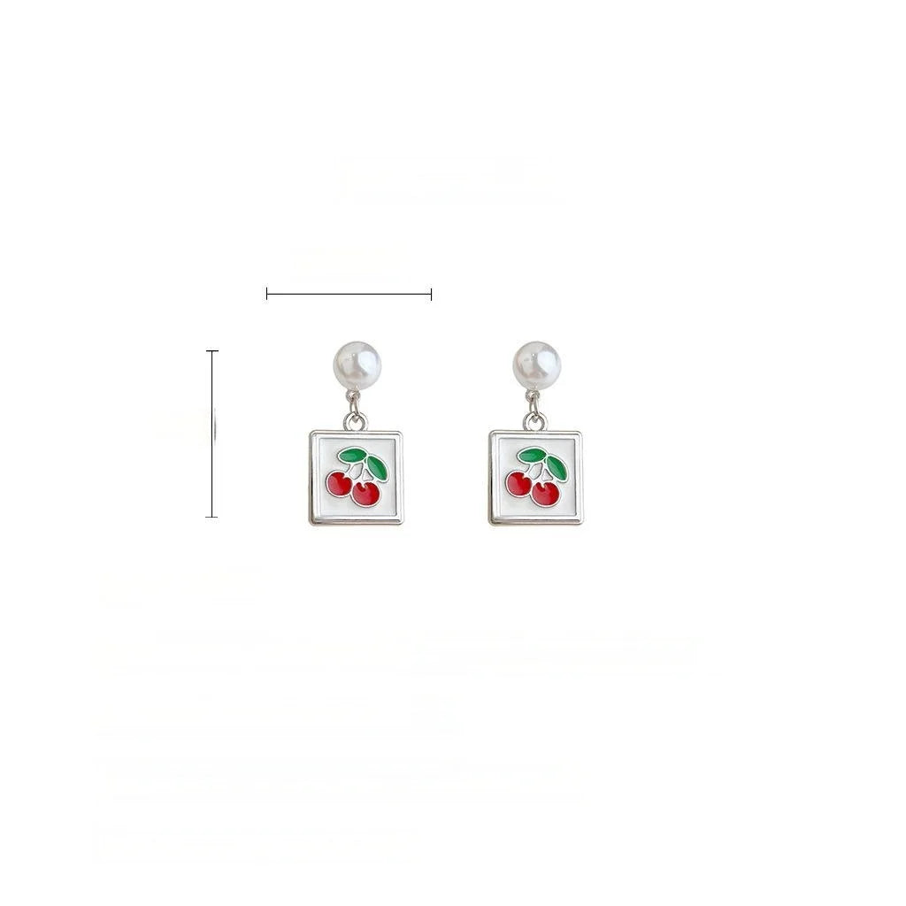 Cute Cherry Enamel Copper Drop Earrings Fresh Sweet Fruit Jewelry For Women