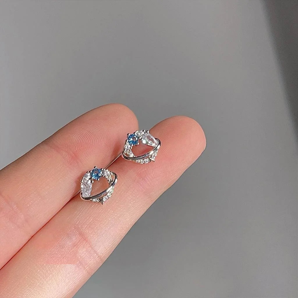 Style Micro Pave Zircon Star Universe Spaceship Copper Stud Earrings