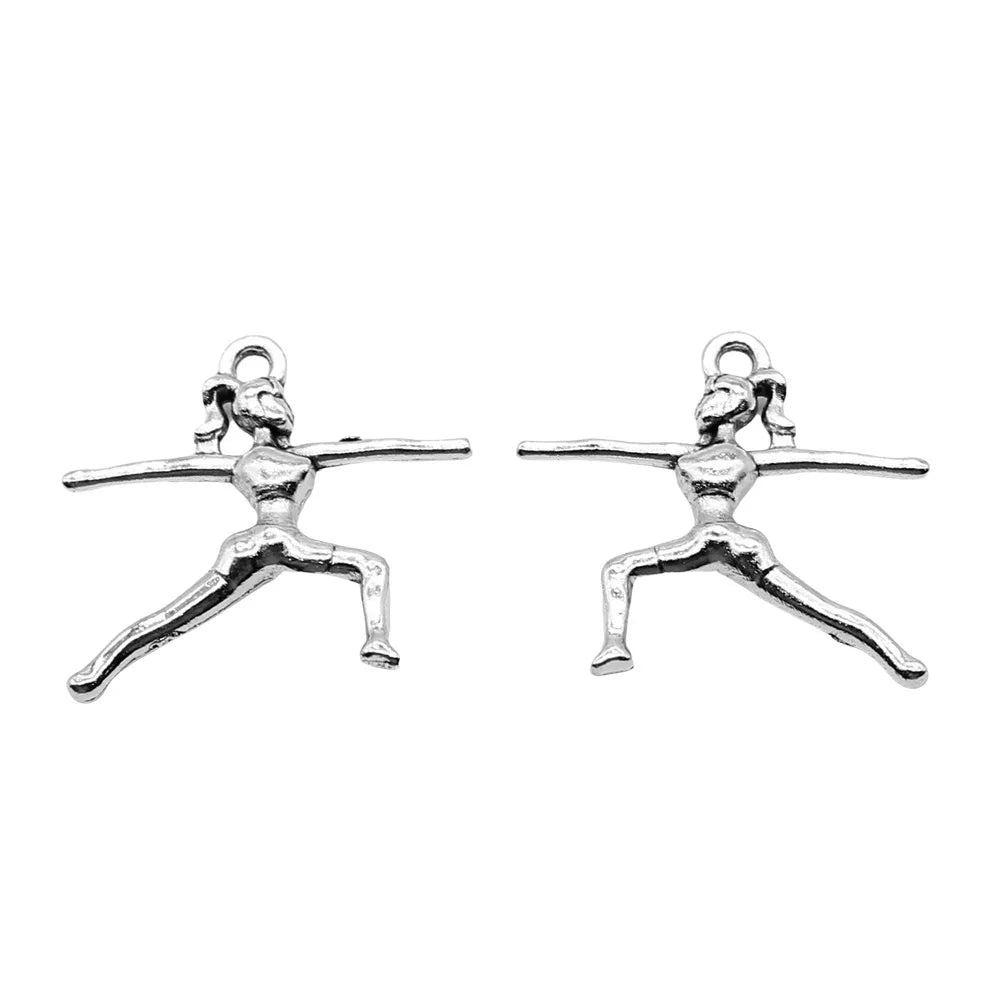 21x23mm 1.5g Antique Silver Zinc Alloy Gymnast Charm Pendant for Sports Theme DIY Jewelry Making