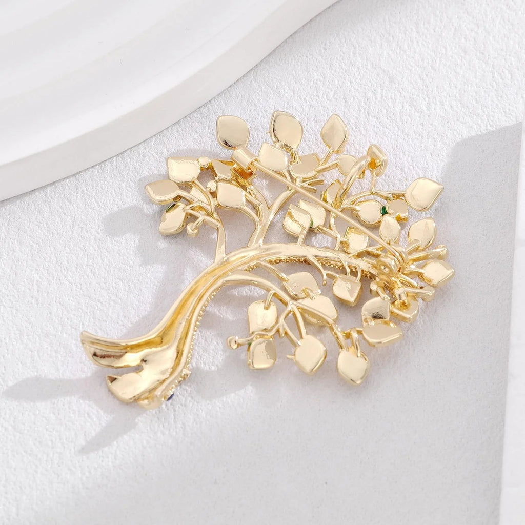 Luxury Enamel Money Tree Brooch With Rhinestone Branches, Elegant Colorful Leaf Lapel Pin Gift