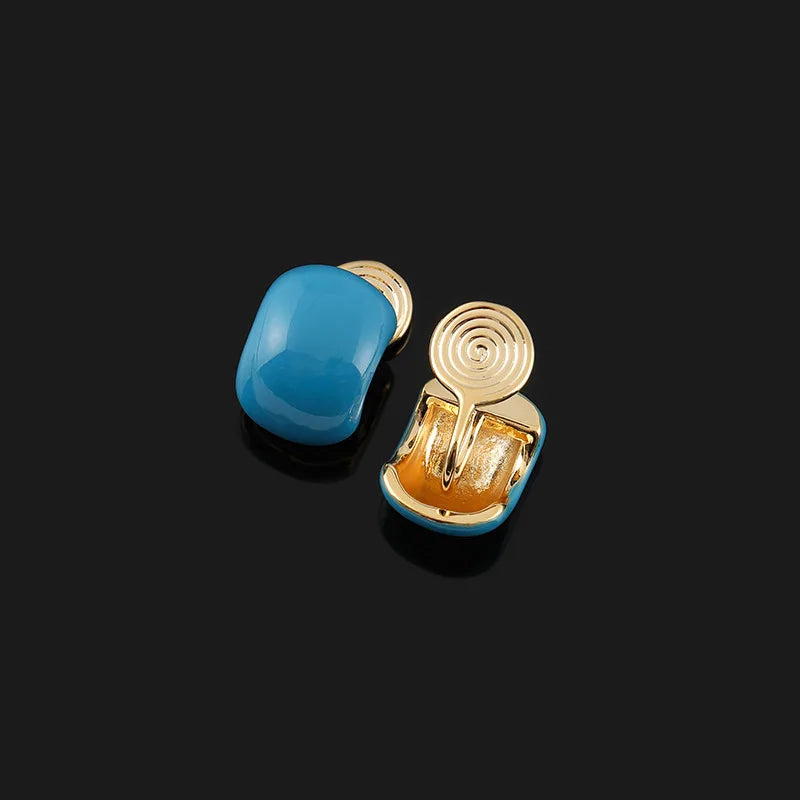 Elegant Lake Blue Enamel Bean Spiral Alloy Stud & Clip On No Piercing Women's Fashion Earrings