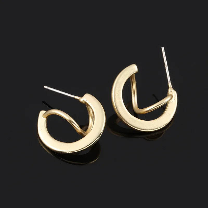 Elegant Matte Gold Alloy Spiral Hoop Stud & Clip On No Piercing Small Commuter Statement Earrings
